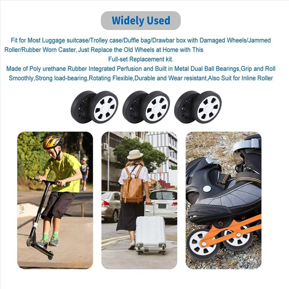 ABQR 60X13mm مجموعة من 2 عجلات بديلة لحقيبة الأمتعة، مجموعات إصلاح محامل عجلات دوارة من البولي يوريثان