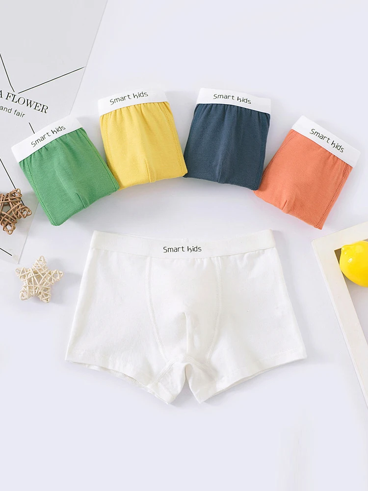 LJMOFA Boxer 3-12T pour enfants, 5 pièces, couleur unie, sous-vêtements classiques en coton doux, Shorts d'étudiants, pantalons confortables, vêtements d'intérieur