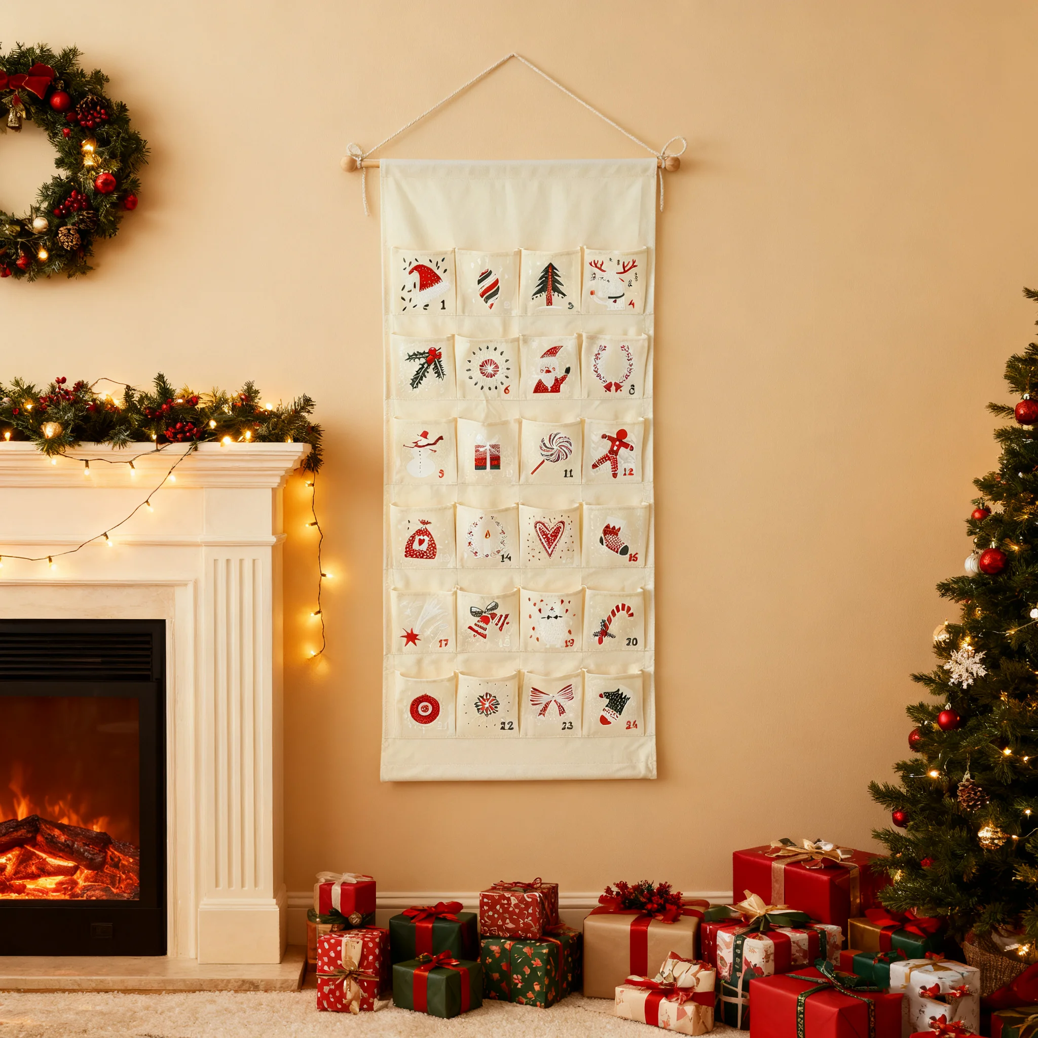 عيد الميلاد تقويم القدوم 24 جيوب للتخصيص قماش جدار شنقا المنظم ديكور احتفالي مع لمسة شخصية قابلة لإعادة الاستخدام