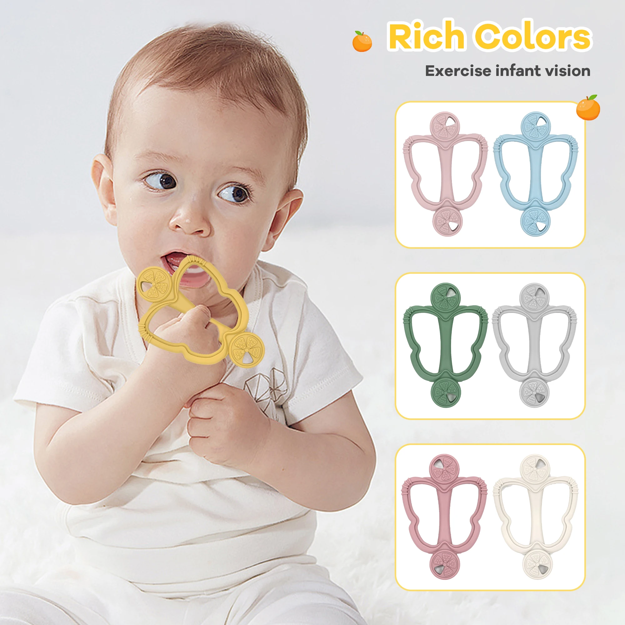 Siliconen bijtring uit één stuk met handvat, fruitbijtring, siliconen babybijtspeeltje, een essentieel item voor baby's tijdens het tandjes.