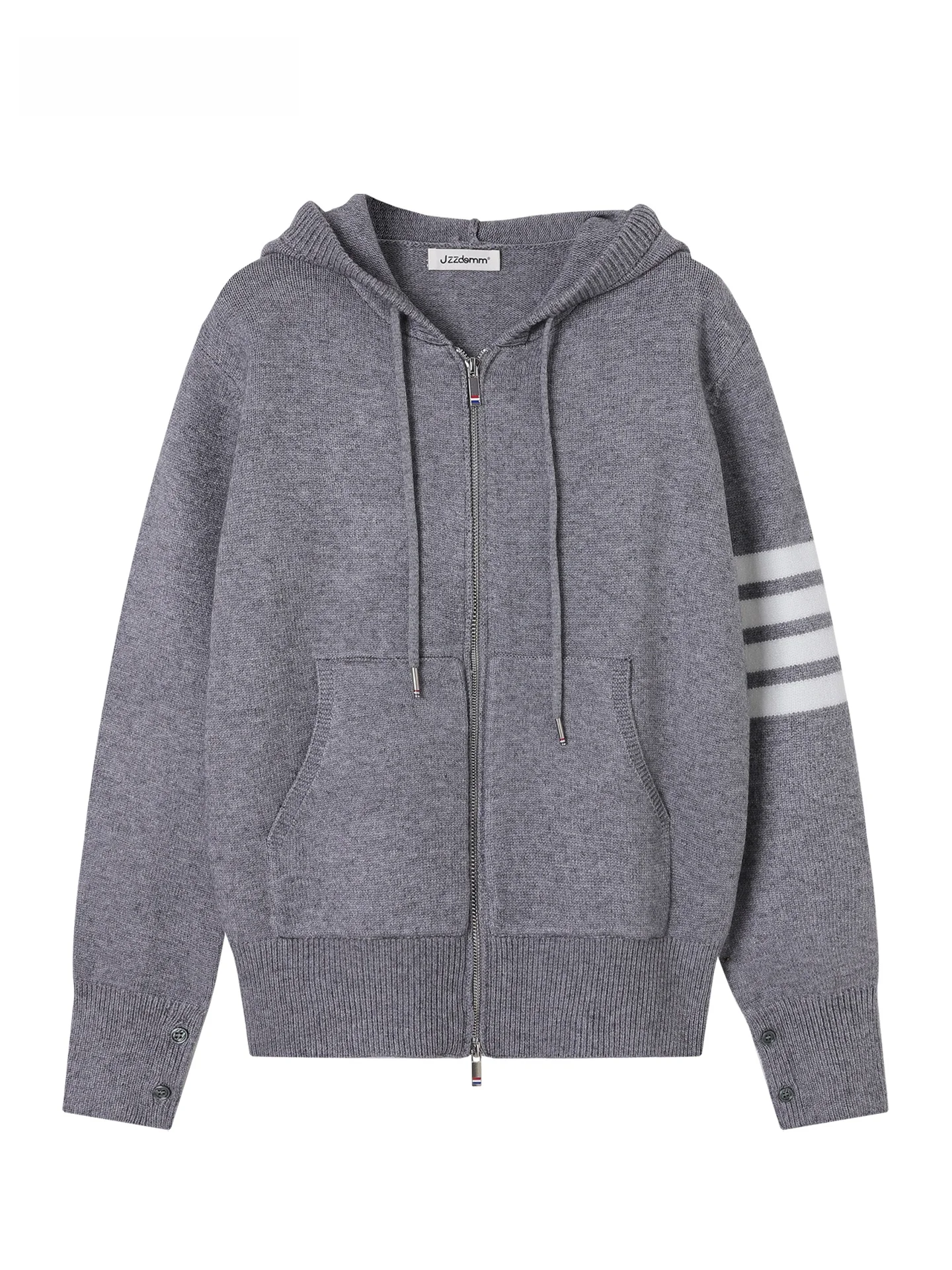 

JZZDEMM College Sle с капюшоном на молнии, вязаный открытый кардиган, женский свободный свитер Jaet, модный мягкий длинный свитер в четыре полоски