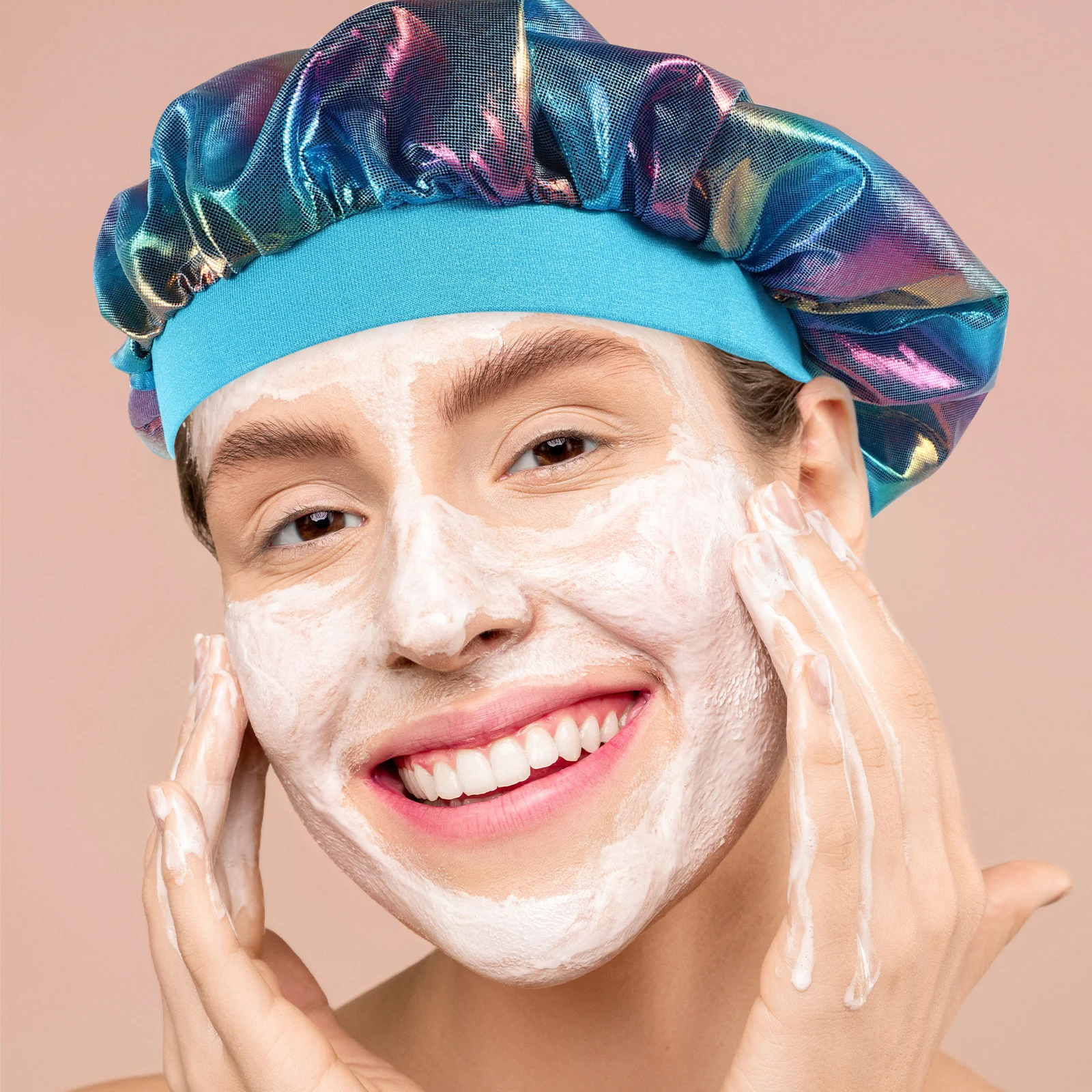 

Laser Shower Cap Elastic Wide Band For Bathing Sleeping Makeup Face Cleaning Hair Care Spa Polyester Hat