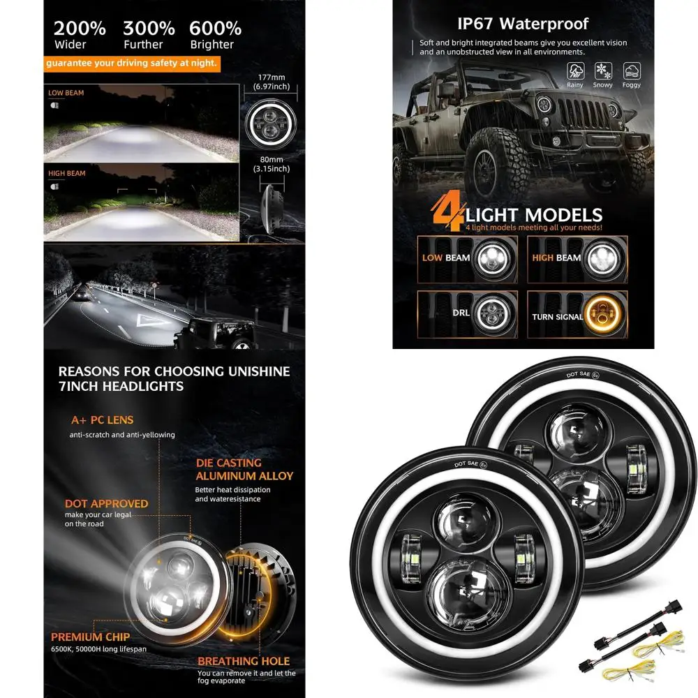 

Black 2pcs 7 inch Led Headlight Round DOT Approved H6024 Led Headlight DRL Turn Signal Compatible with Jeep Wrangler JK TJ CJ &