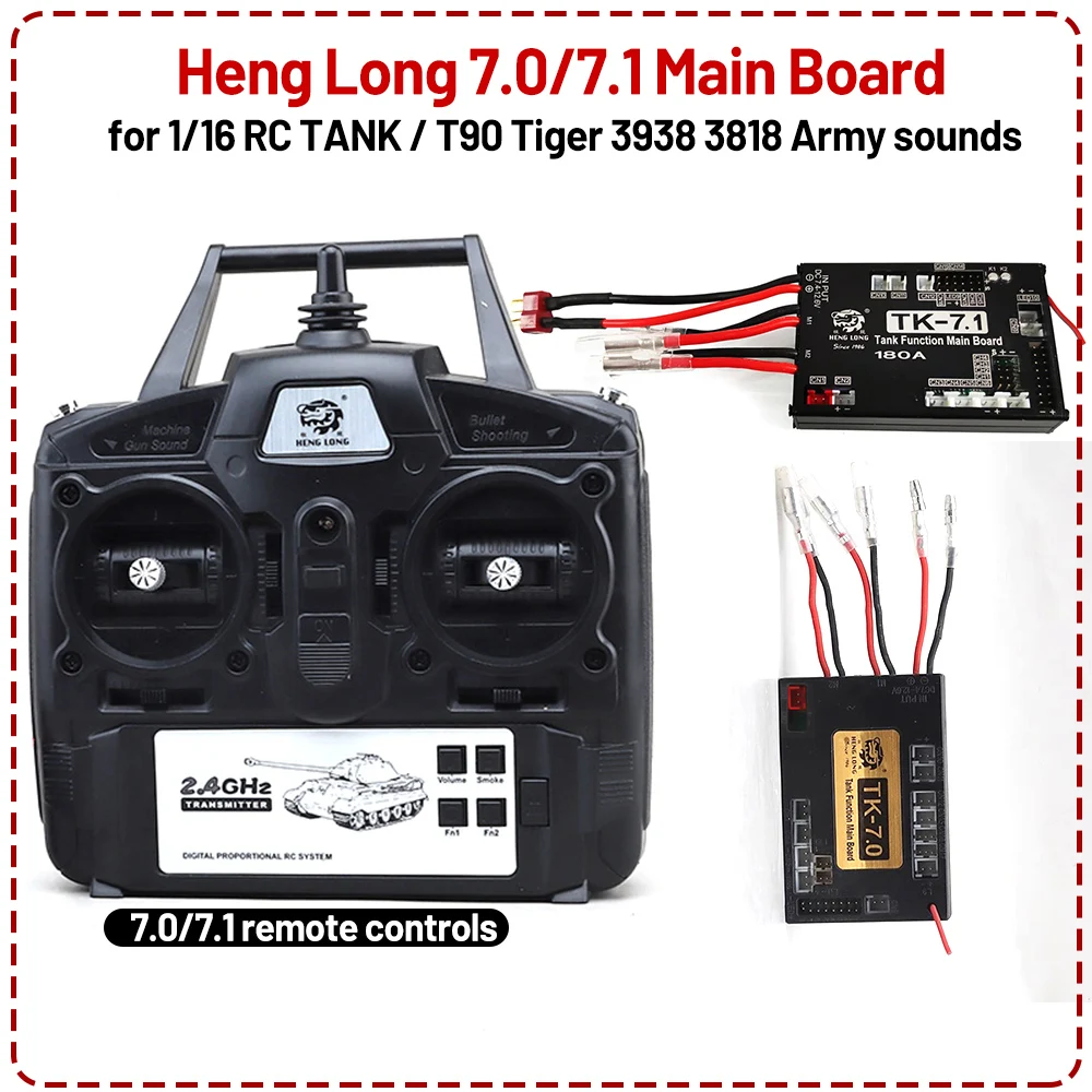 HENG LONG 1/16 RC Tank 2.4Ghz 7.0/7.1 Generation Transmitter Main Board Receiver Remote Control T90 Tiger 3938 3818 Army Sounds