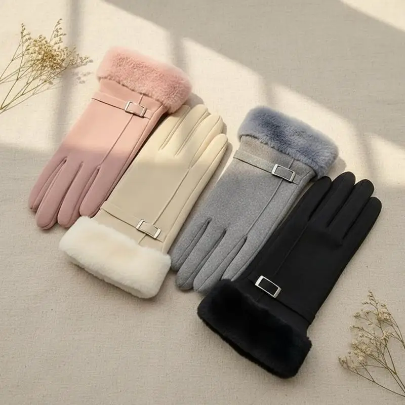 Die warmen Winterhandschuhe für Damen sind winddicht und kältebeständig, haben ein dickes Futter aus Kunstfell und sind als Touchscreen-Handschuhe geeignet. – Detail 5