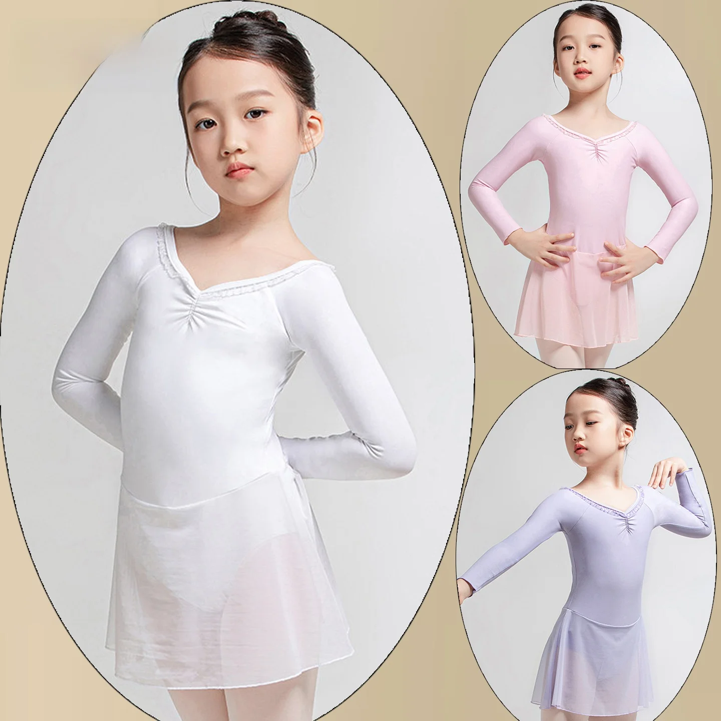 sansha-ballet-dance-practice-suit-children's-long-sleeve-bodysuit-skirt-v-neck-lace-bodyskirt-a-line-skirt-structure-for-girls