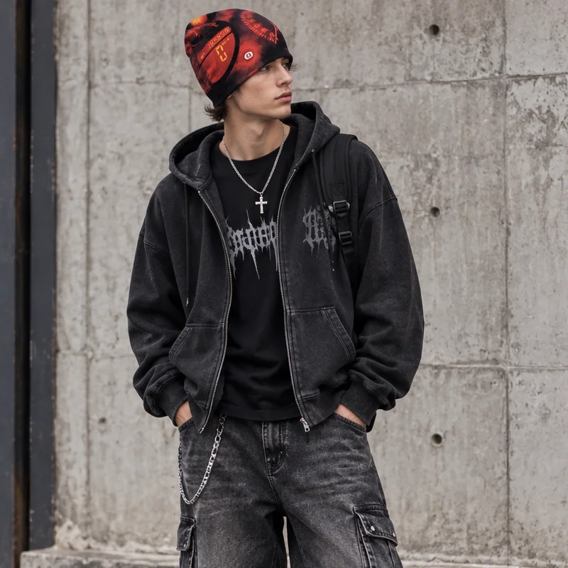 2026 Autumn Winter Unisex Y2K Racing Speedometer Print Beanie Hat Grunge Streetwear Slouchy Knit Cap