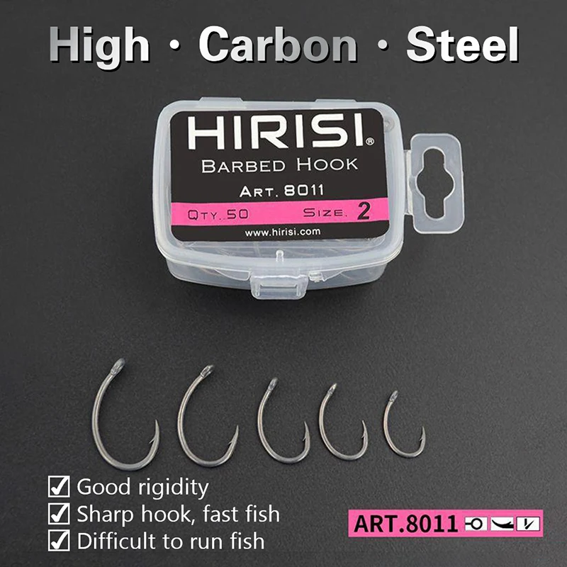 Hirisi 50pcs Boxed Hooks Barbed Multi-Type Hooks Carp Hooks Fishing Tackle