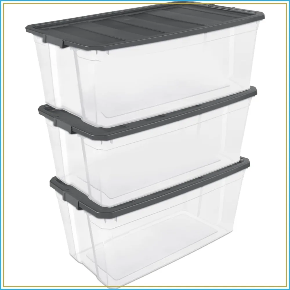 Sterilite Modular Stacker Box with Latching Lid, 200 Quart, 3-Pack