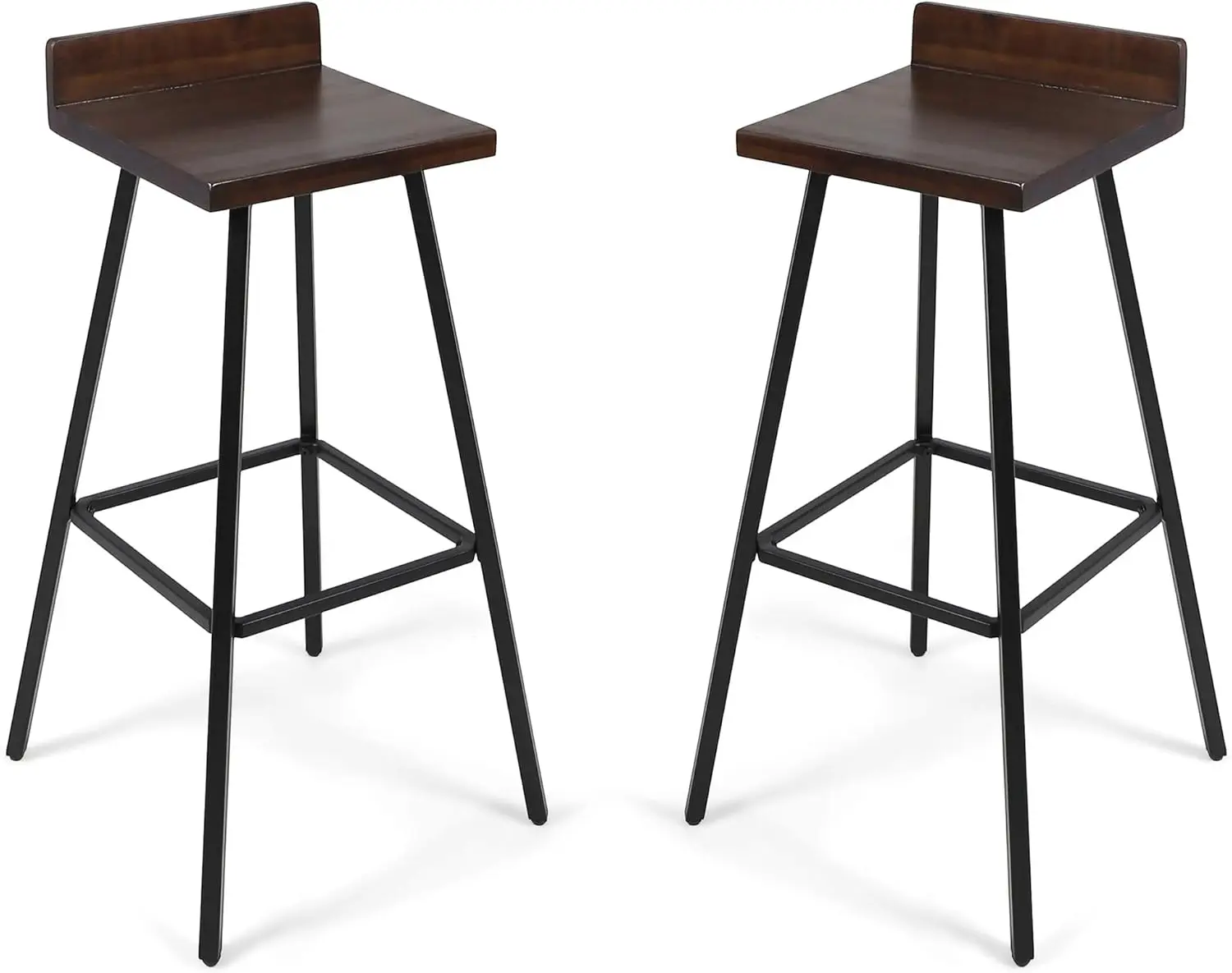 

Hazel Indoor Bar Stools, Modern, Contemporary, Dark Brown Acacia Wood With Iron Legs (Set Of 2)
