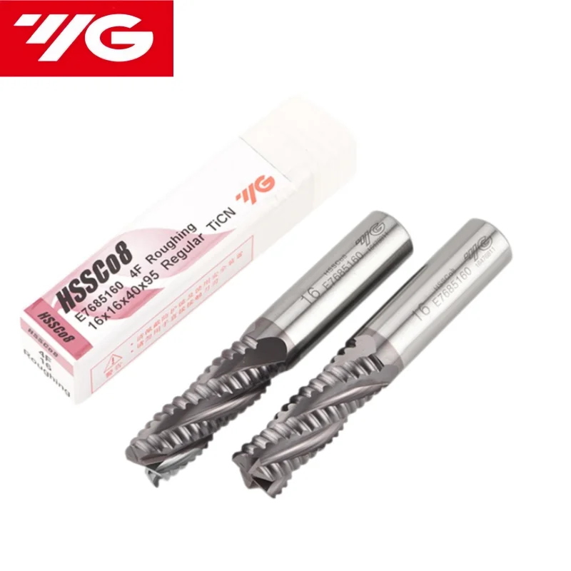 1PCS YG E7685 HSSCO8 4Flute Roughing Milling Cutter Ticn Coated Endmills  6 8 10 12 14 16 18 20mm CNC For Stainless Steel