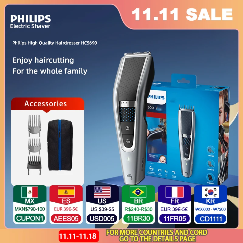 Philips HC5690 Electric Hair Cutter Head Washable Household Electric Hair Clippers 27-speed Adjustable