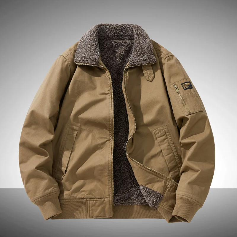 Winter Fleece Lapel Padded Jacket Men's Plus Size Cotton Casual Outerwear