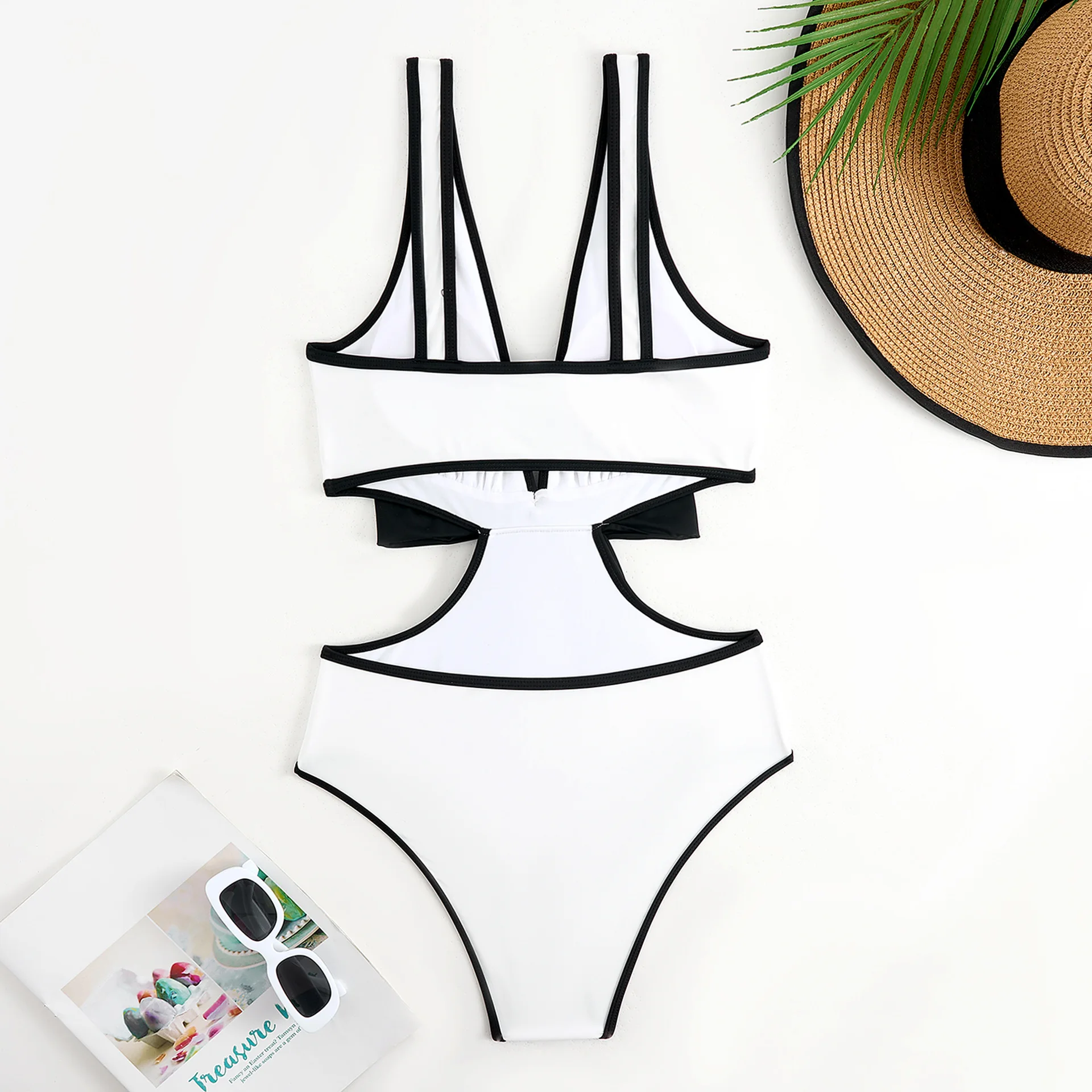 Maillot de bain une pièce noir et blanc, sexy, coupe cintrée, triangle, solide, épissage, ensemble deux pièces, nouvelle collection 2024