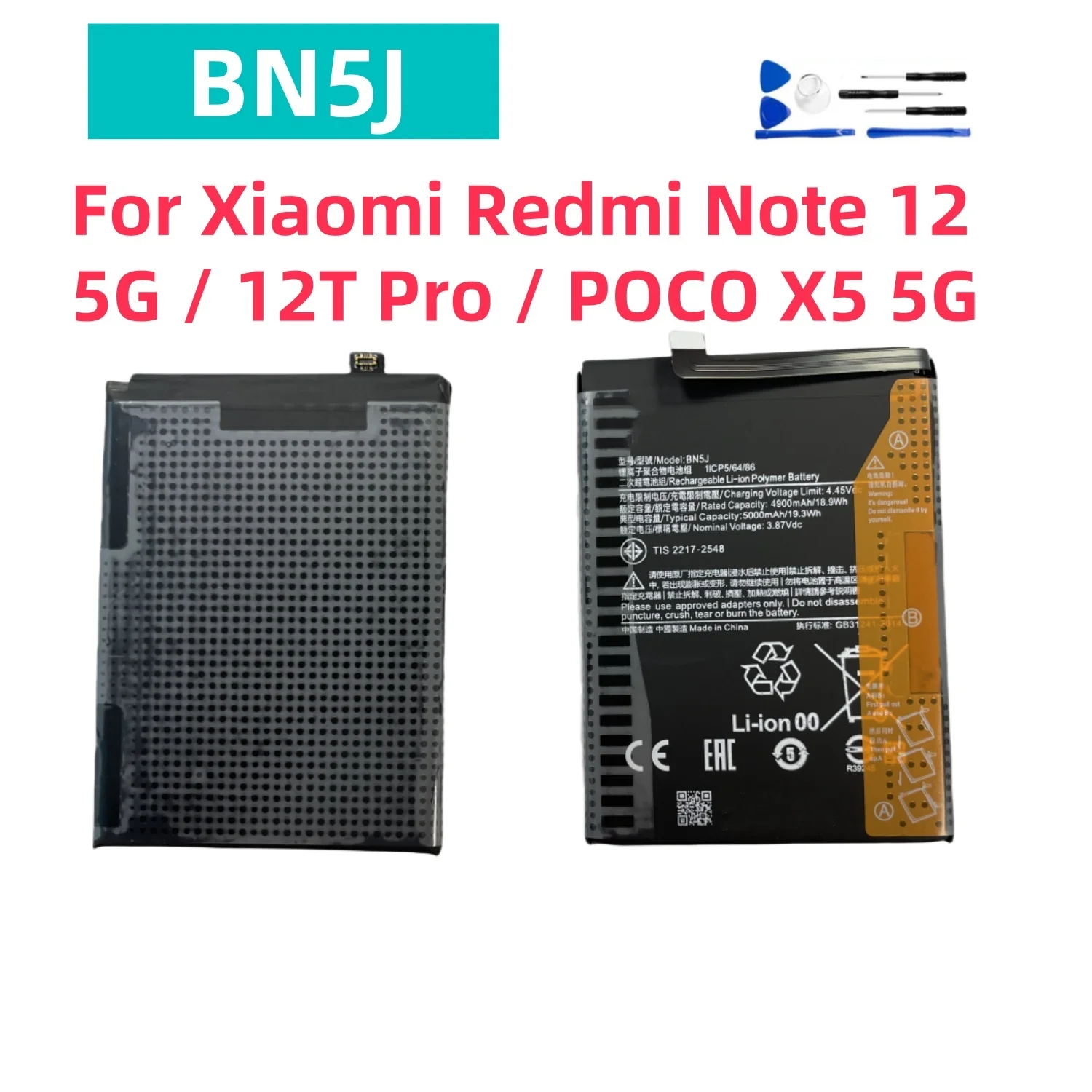 New Battery 5000mAh BN5J For Xiaomi Redmi Note 12 5G 12T Pro  POCO X5 5G Mobile Phone Batteries Bateria