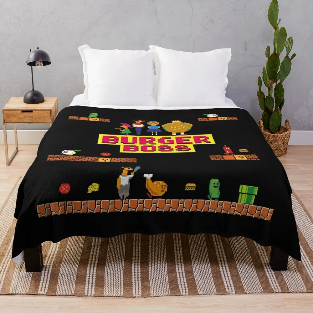 Burger Boss pixel art Throw Blanket Winter beds Plaid Blankets