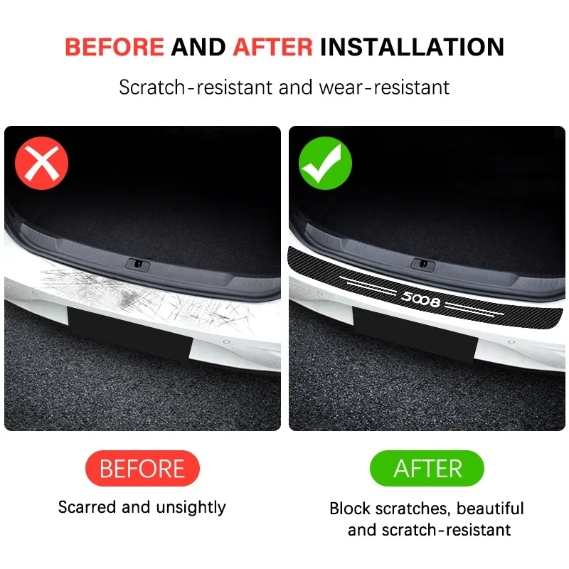 Car Trunk Door Sill Protection Stickers Cover For Peugeot 5008 GT 2009 2010 2011 2012 2013 2014 2015 2016 2017-2019 2020 2021