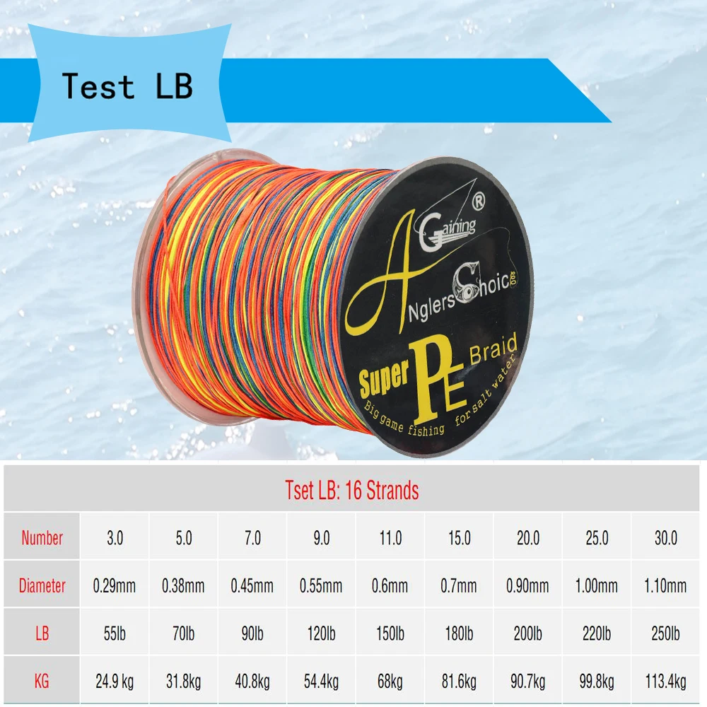 16 Strands Braided Fishing Line 500m 300m Super Strong Japan Multifilament PE Hollow Core Braid Line 55-250LB