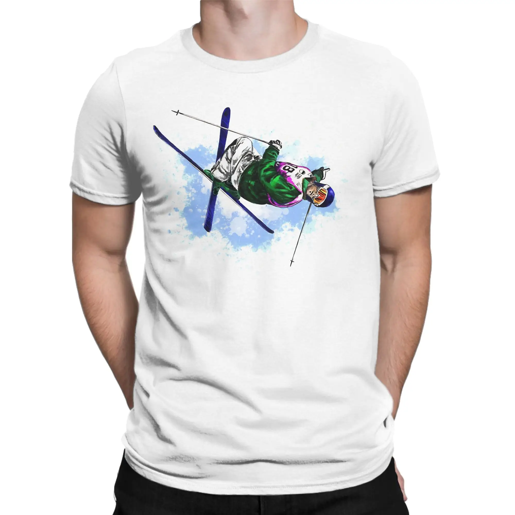 Freestyle Mogul Skiing T Shirt Men's  Cotton Humor T-Shirts Crew Neck  Tee Shirt Short Sleeve Clothing Gift Idea