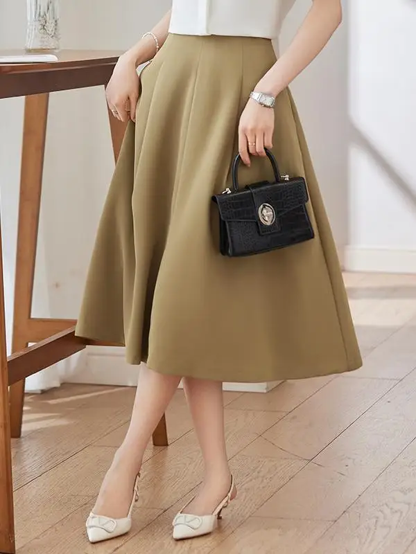 Khaki Color Umbrella Skirt Women's Loose Casual High Waist Slimming Long Skirt Spring Autumn Season Hanging Sense New Arrival...