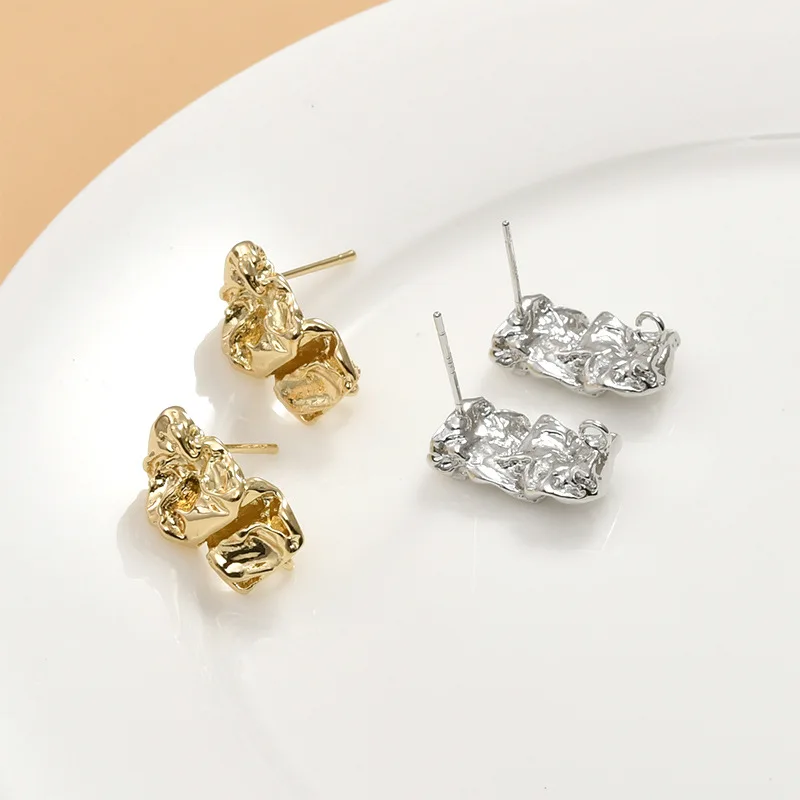 Copper-plated 14k Gold Color Concave-convex Surface Texture Rectangular Earrings DIY Handmade Ear Jewelry Accessories Material