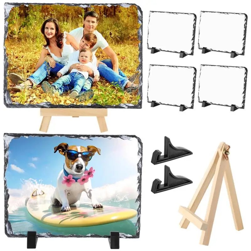 

6Pcs/Set Sublimation Blank Slates Customized Photo Slate With Display Stands Heat Transfer Photo Plaque With Display Holders