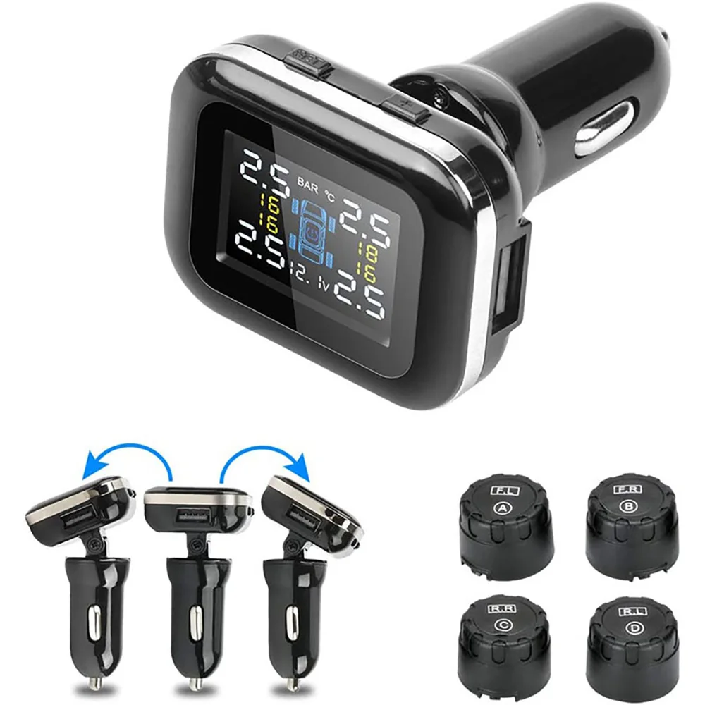 Digital Display Electronic Automobile Universal Tire Pressure Monitor System Rotatable Cigarette Lighter Tpms System