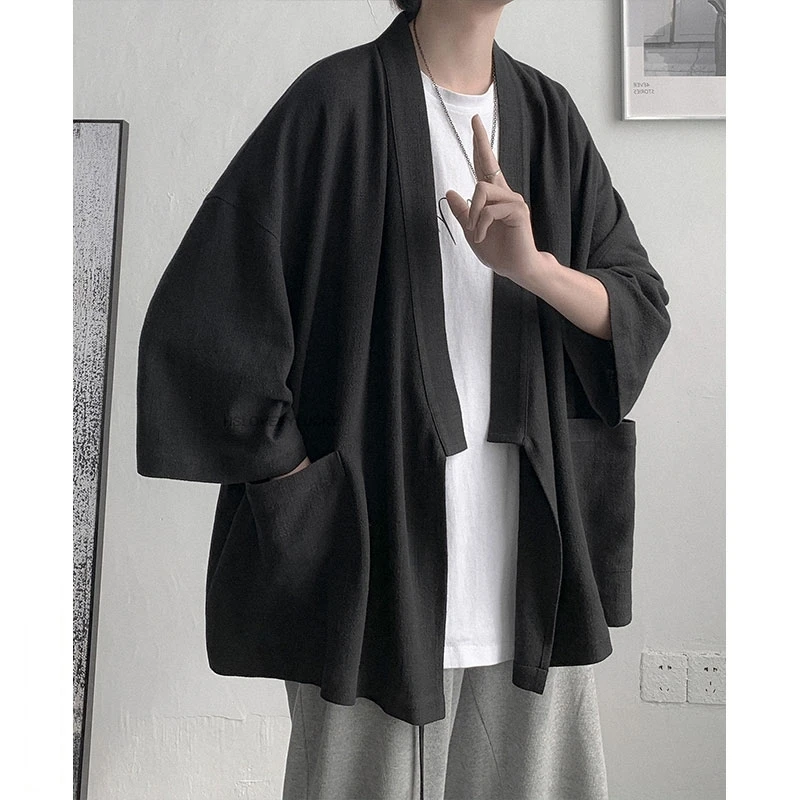 

Хлопково-льняное кимоно-кардиган в стиле ретро, топы юката в японском стиле, винтажные кимоно в стиле Харадзюку, повседневный мужской топ в китайском стиле