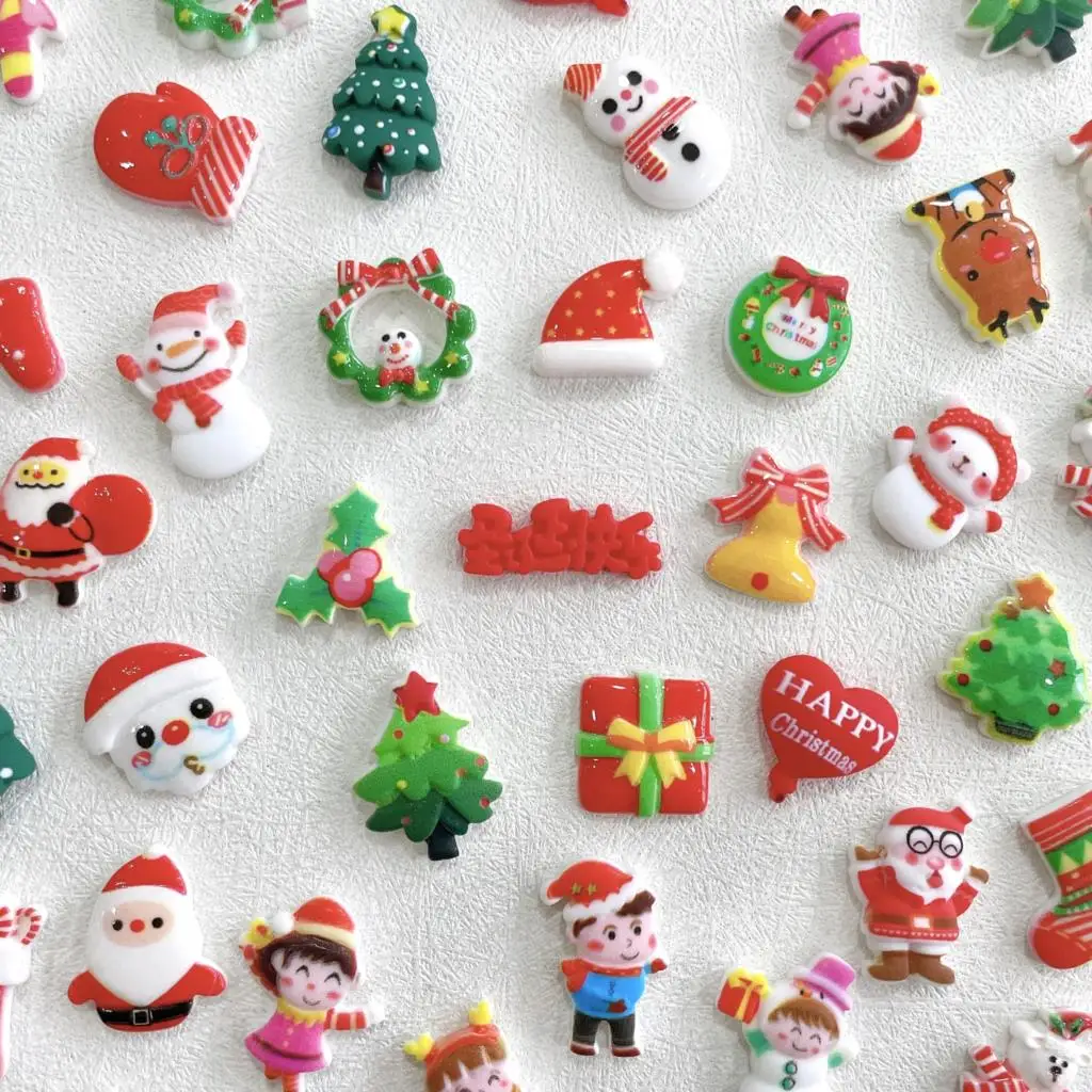 10pcs/lot Mixed Christmas Series Nail Charms Accessories Kawaii Santa Claus Christmas Tree DIY Resin Cartoon Nail Accessories#