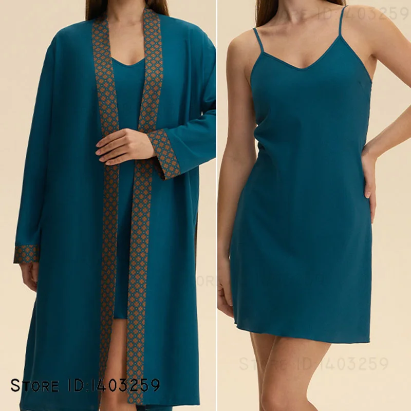 

Female Long Robe Nightgown 2PCS Set Spring Summer New Sleepwear Home Dress Sexy Baroque Style Satin Nightwear Bathrobe Lingerie