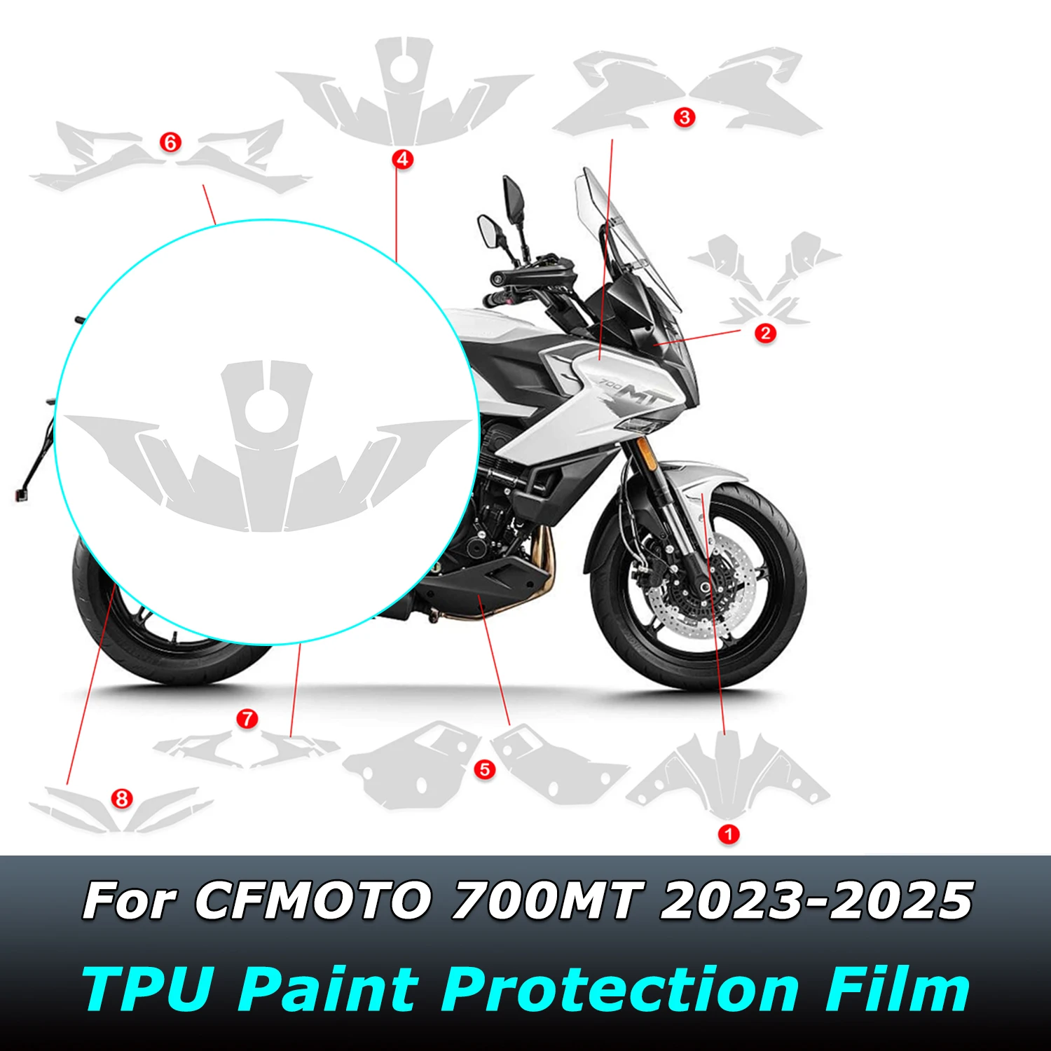 For CFMOTO 700MT 700 MT 2023-2025 Motorcycle Paint Protective Film TPU Stickers Protect Fairing Anti-scratch Translucent Film