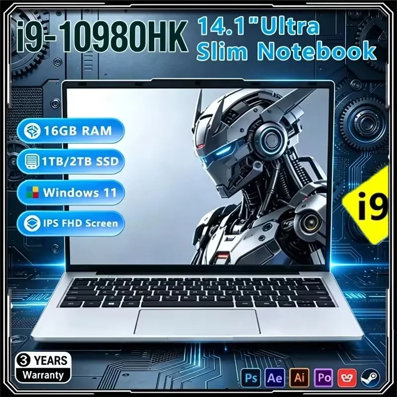 2026 14.1 Inch Laptop Intel Core I9 10980HK Windows 11 16GB/32GB 1TB 2TB SSD Portable Gaming Notebook Computer for Office Gamer