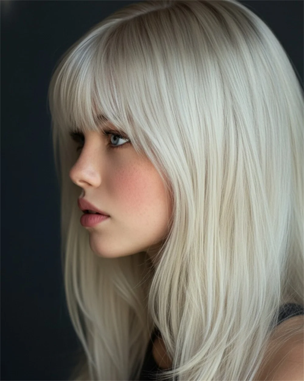 16 Inch Synthetic Ash Roots Wig With Bangs Shoulder Length Straight Lace Front Wig White Blonde Cosplay Layered For Girls Women