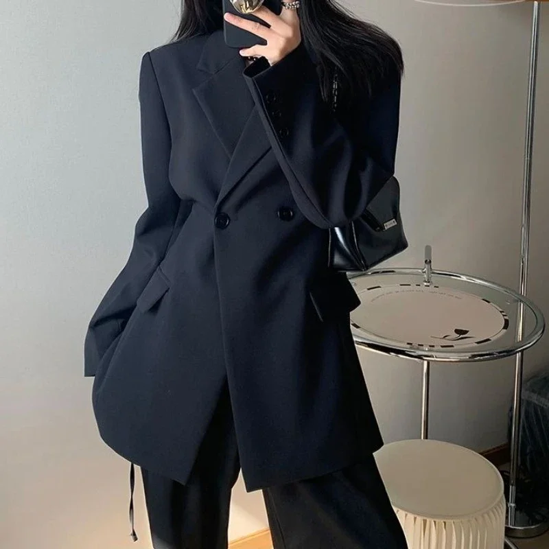 

Женский весенне-осенний повседневный офисный женский пиджак, однотонный костюм с длинными рукавами и зубцами, женская новая модная повседневная куртка со свободными пуговицами