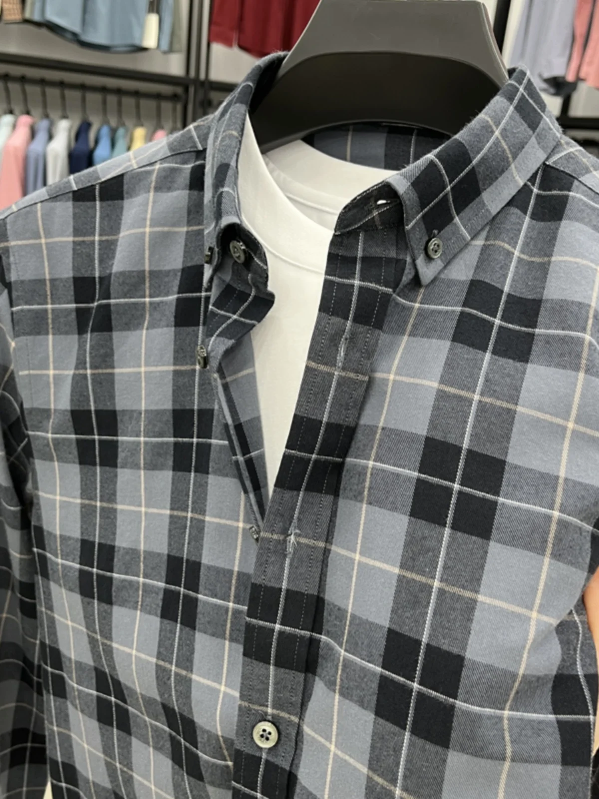 

Мужская клетчатая длинная све irt из чистого хлопка, повседневная тонкая мода Ci Sle, осенняя свободная посадка для пар, деловая повседневная одежда