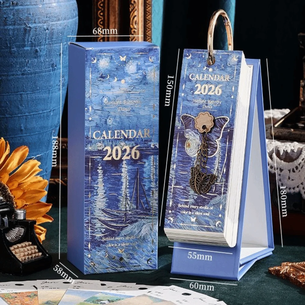 

365 Days 2026 Desktop Calendar Vertical Format Hollow Butterfly Daily Planner Hand-torn Design Date Display Monthly Planner