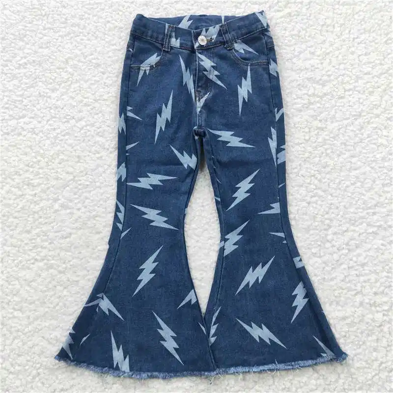 Wholesale Girls' Autumn And Winter Trousers Double-Layer Denim Bell-Bottoms With Multi-Element Colors And Bright Ruffle