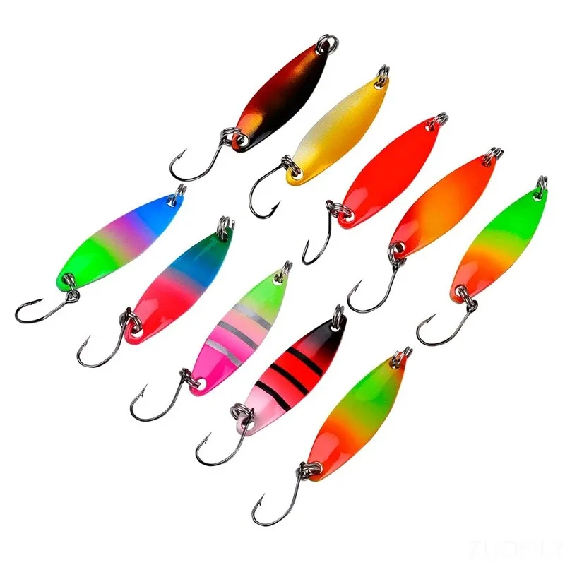 Señuelos de pesca micro, cucharas metálicas de 3cm y 3.5cm, señuelos giratorios de lanzado largo con lentejuelas y cuchilla brillante, señuelos coloridos para trucha, perca, lubina y pez blanco.