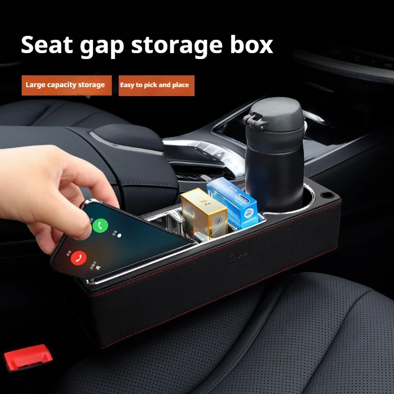 Car Seat Gap Filler Organizer With Cup Holder Front Seat Console Side Pocket With Dual USB Charger PU Leather Car Interior