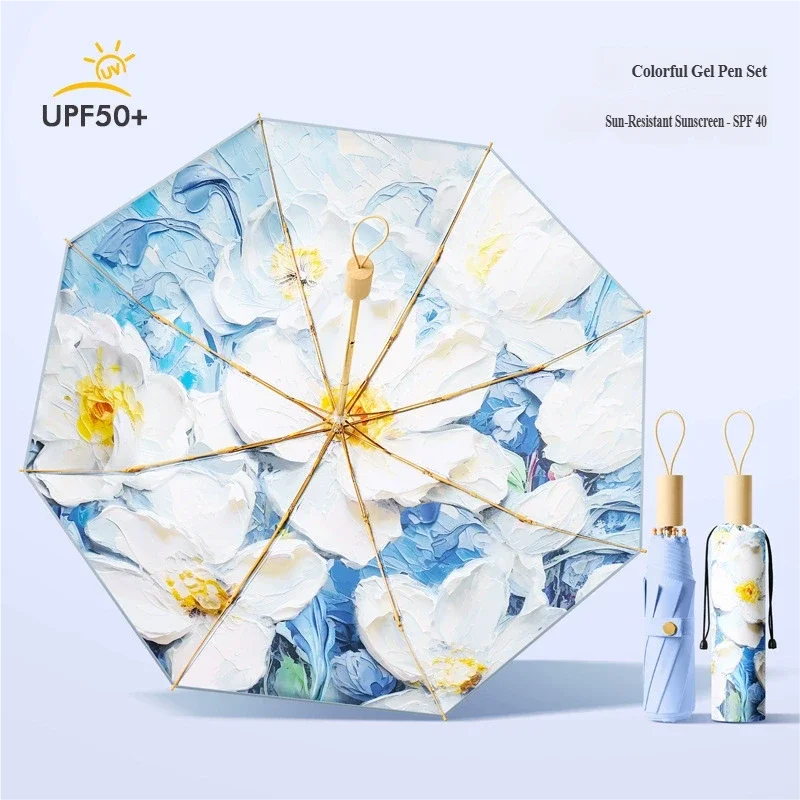 8-rib three-fold sunshade with colored glue UV protection umbrella for girls, student fresh all-weather sun umbrella