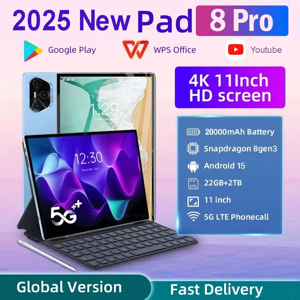 

Global Version Original Pad 8 Pro Tablet PC 11inch HD Snapdragon 8gen3 Android 15 22GB+2TB 5G Dual SIM WiFi GPS Google Tab PC