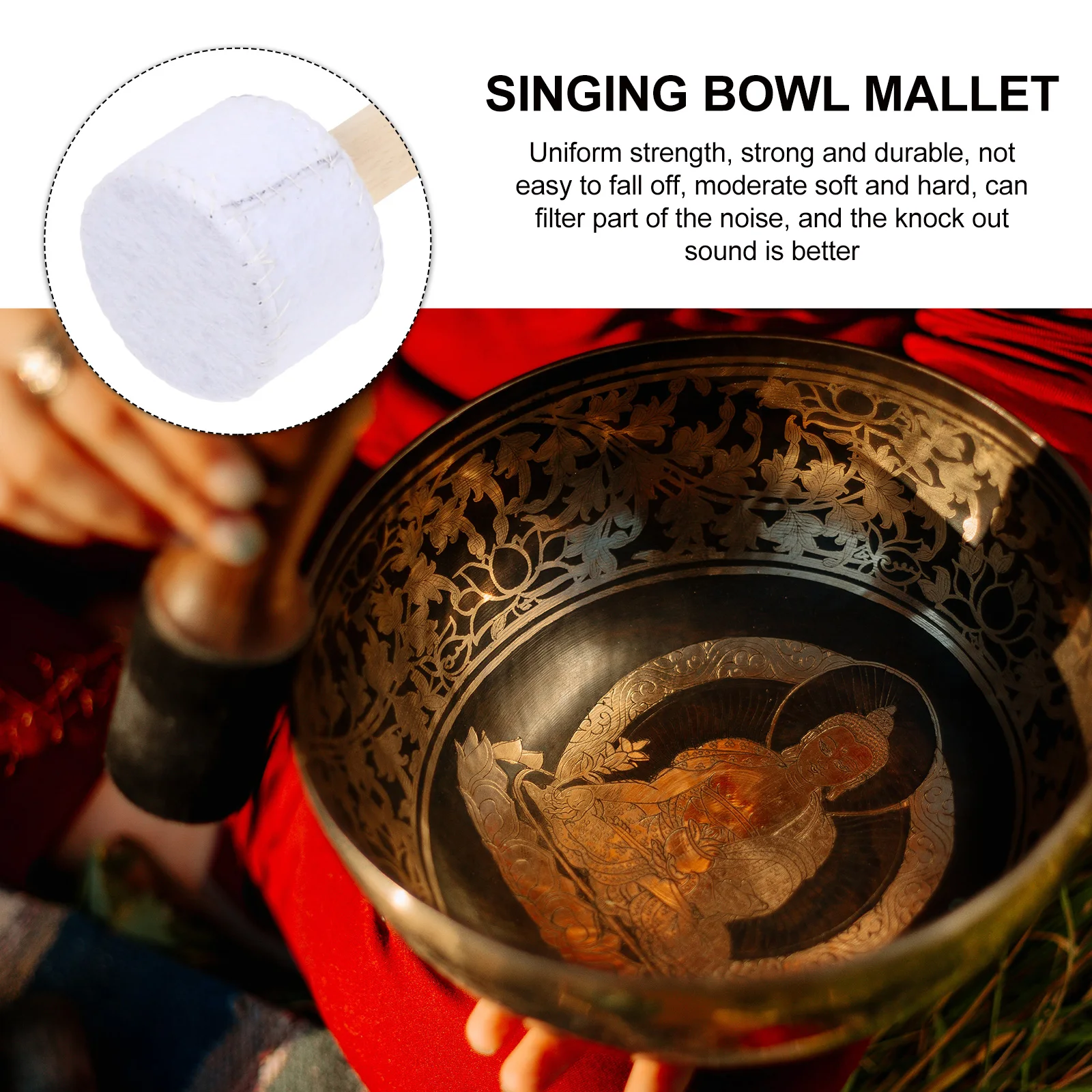 

Wooden Silica Gel Wrapped Singing Bowl Mallet Gong Striker Hammer Lightweight Portable Meditation Healing Instrument for Yoga