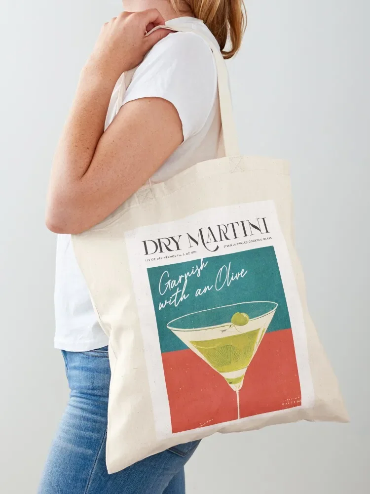 Martini Retro Cocktail Poster With Olive Bar Prints, Vintage Drinks, Recipe, Wall Art Tote Bag custom canvas bag Tote Bag