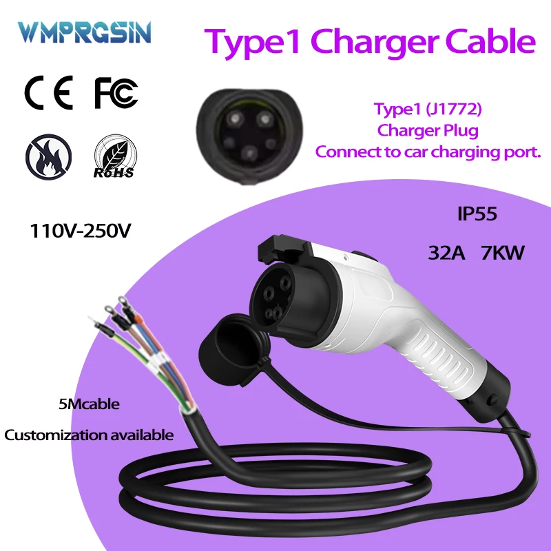 

Зарядное устройство для электромобилей Type1/Type2, женский разъем (сторона автомобиля), кабель 5 м, 32А, 7 кВт, зарядная станция для электромобилей, 3 фазы, 11 кВт, 22 кВт, IEC62196-2
