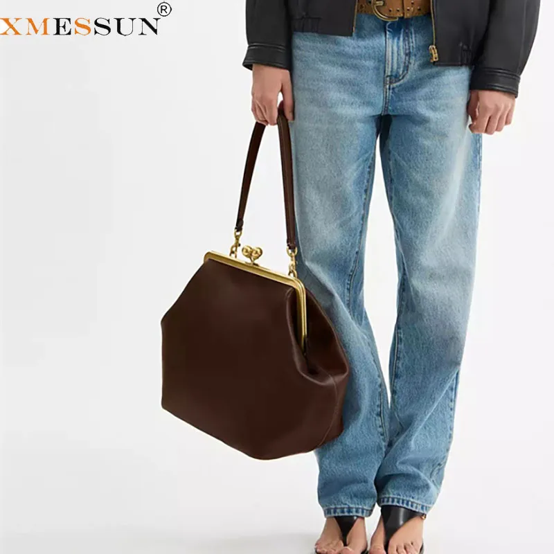 New Large Clip Clutch Bag For Women,Fashion Ladie Shoulder Evening Bag Luxury Designer Soft Leather Frame KissLock Shell Handbag
