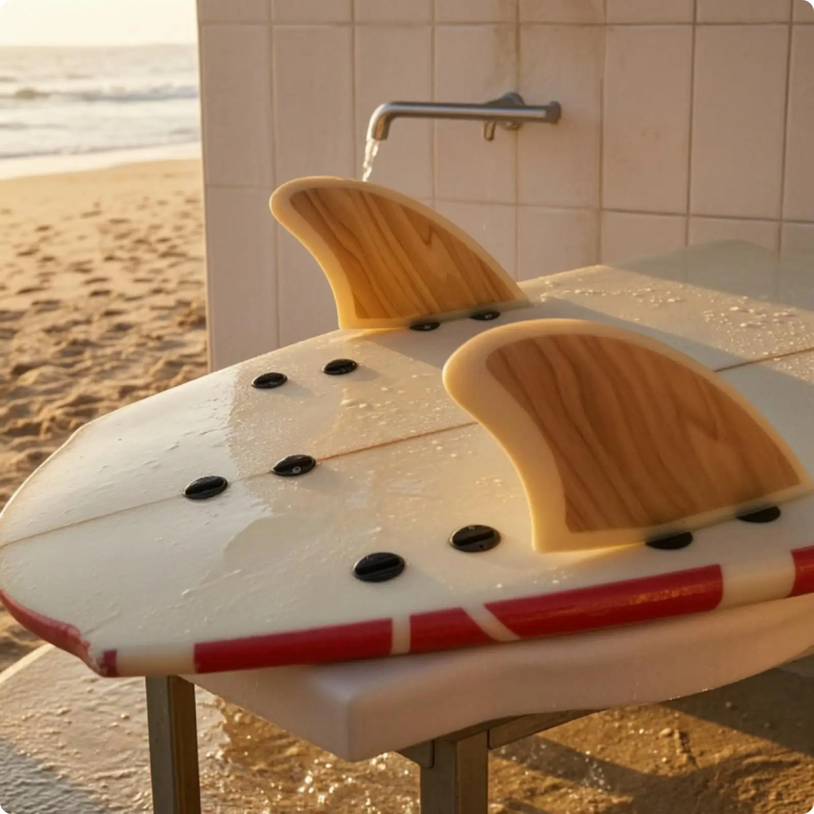Surfboard Fin with Double-Tab Base Controlled Flex Bamboo Surfboard Fin Fins with Double Tabs High Performance Replacement