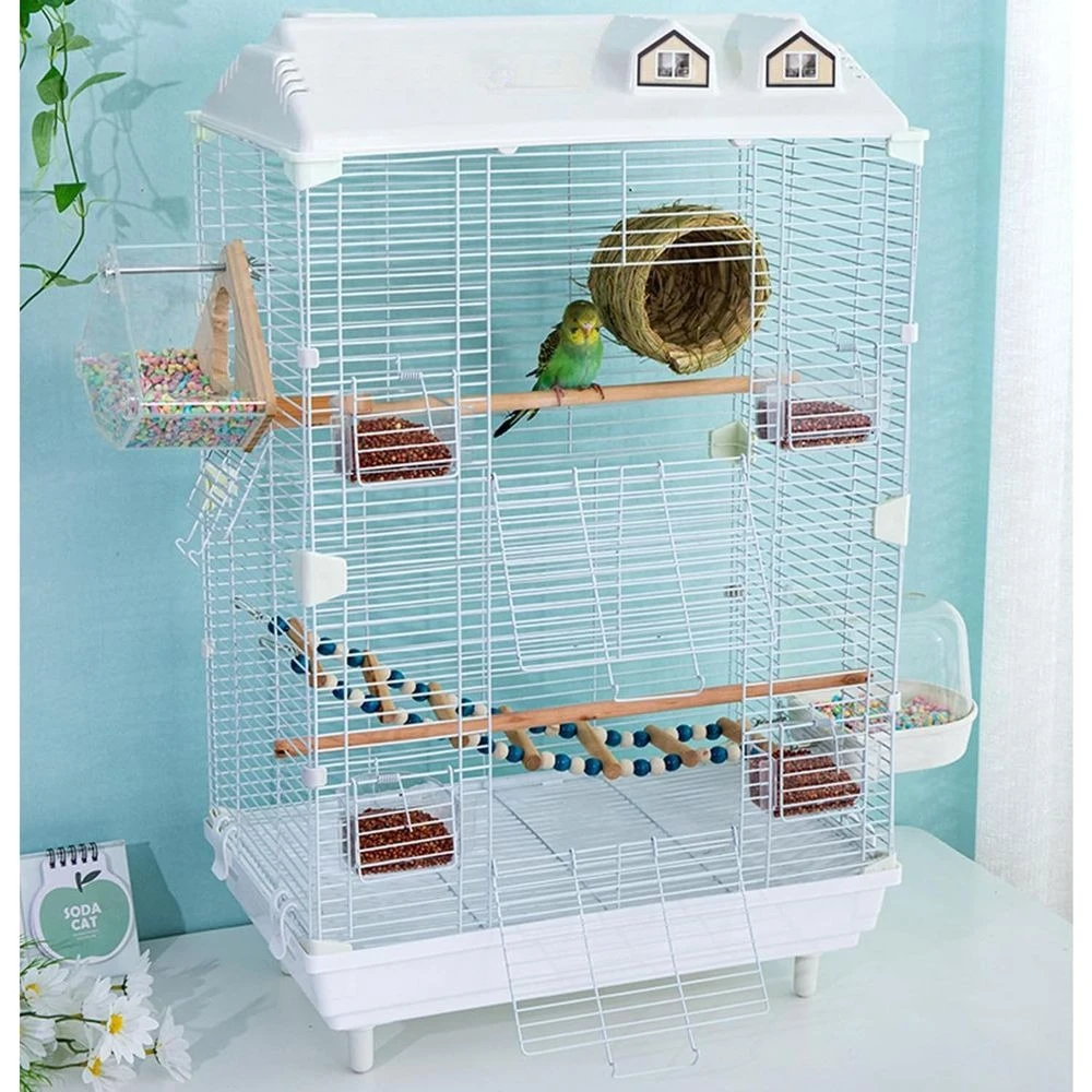 

Medium 2-Tier Metal Bird Cage for Parrots, 30 High with Accessories and Dual Doors