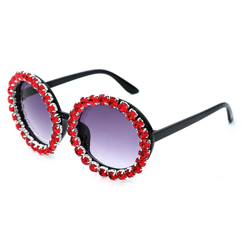 2021 New Luxury Round Frame Diamond-studded Ladies Sunglasses Colorful Retro Personality Trend Goggles Party Gafas De Sol Mujer