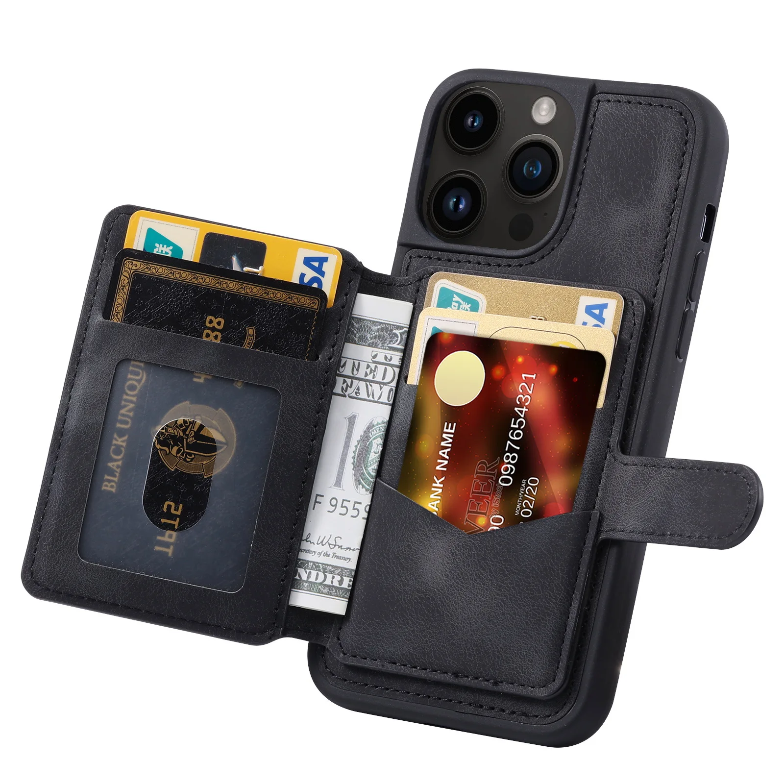 Funda de cuero de lujo con bolsillo para tarjeta de teléfono, carcasa trasera a prueba de golpes para iPhone 15 Pro Max 14 13 12 11 Pro Max 15 Plus