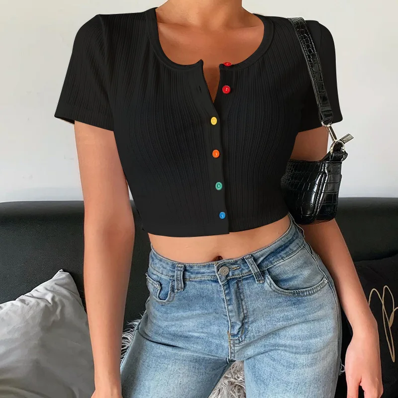 Kaos Wanita Serbaguna Modis Sweet Sle ort Sve Kerah Persegi Slim Fit Warna Polos Ukuran Besar Kasual